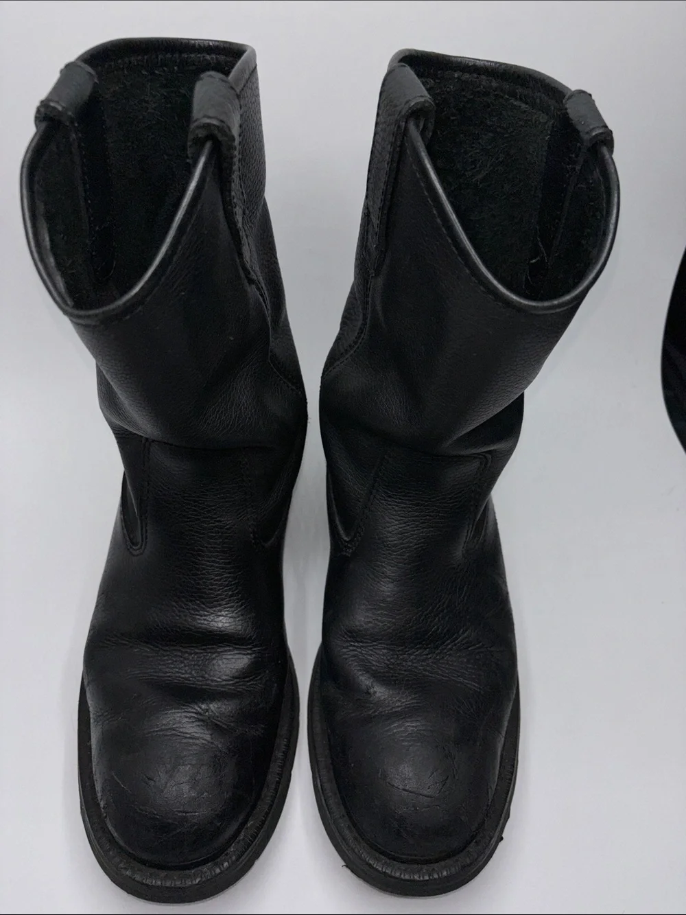 Wolverine Men’s Size 9.5M Black Leather Pull-On Work Boot Mid-Calf Round Toe